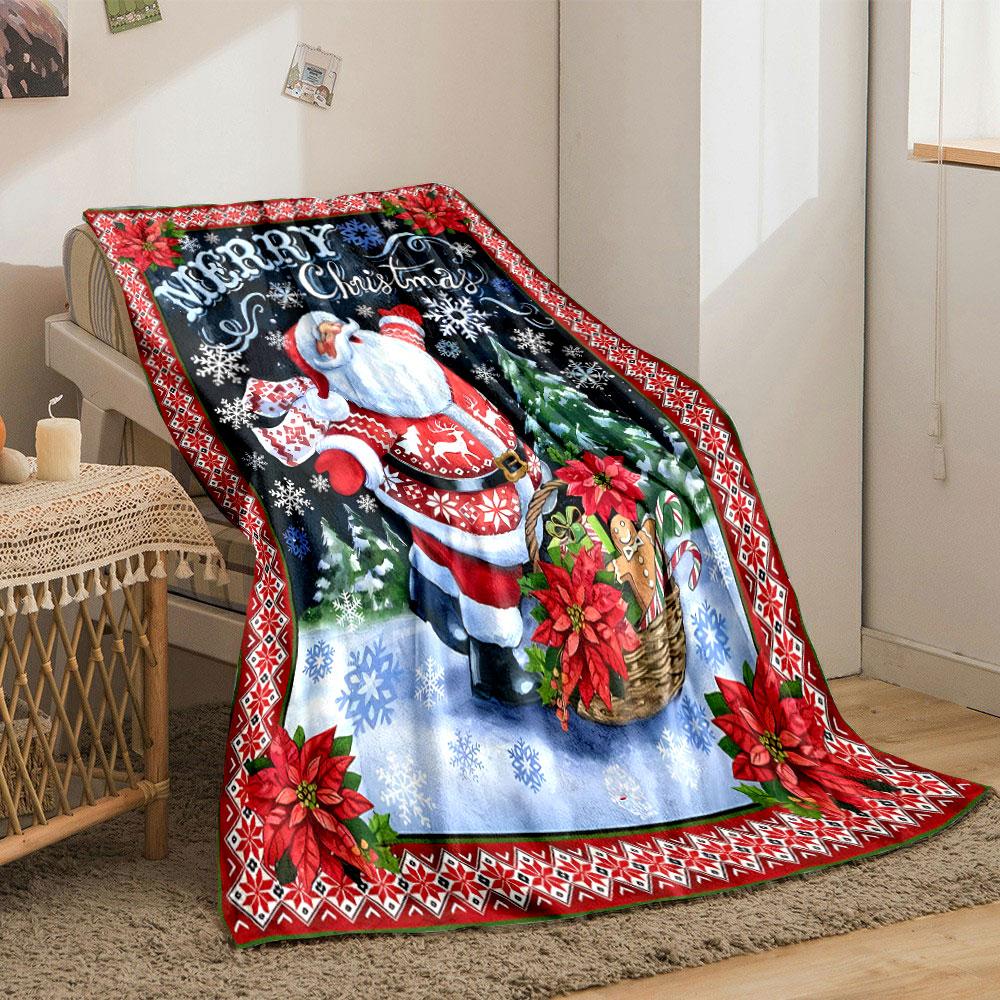 Merry Christmas Santa Claus PrintBlanket Bedroom Blanket for Livingroom Couch Lunch Break Soft Throw for Friend's Festival Gift