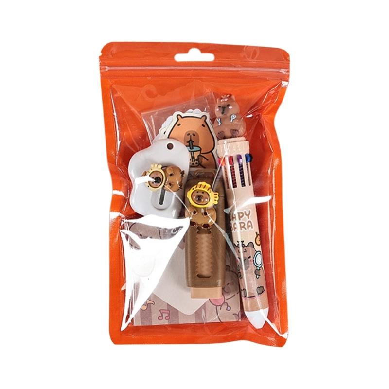 Adorable Capybaras Themed School Supplies Set Includes Practical Items Pen Eraser Sticker Memo Pad Study Essential