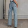 Faux Pearl Jeans for Women High Waist Straight Leg Stretch Denim Pants Casual Wide Leg Beaded Baggy Pants