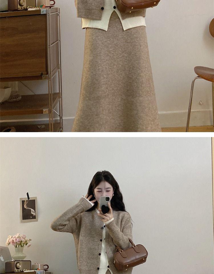 Women's Trendy Autumn/Winter Knitted Two-Piece Skirt Set