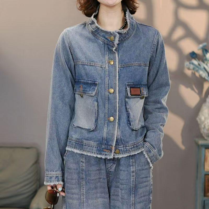 Women s Retro Washed Denim Jacket - Spring Korean Style, Versatile & Loose, Petite Short Jacket Top L синий