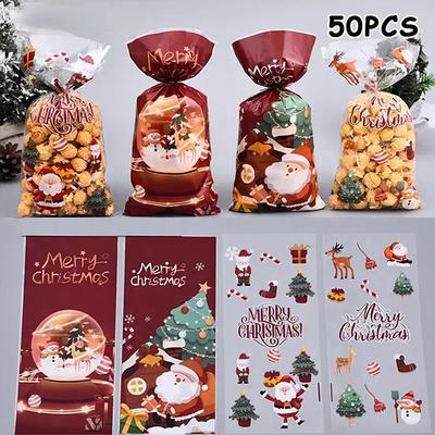 50pcs Merry Christmas Cellophane Bags With Twist Ties Xmas Clear Cello Candy Gift Bags New Year's Eve Christmas Party Decoration