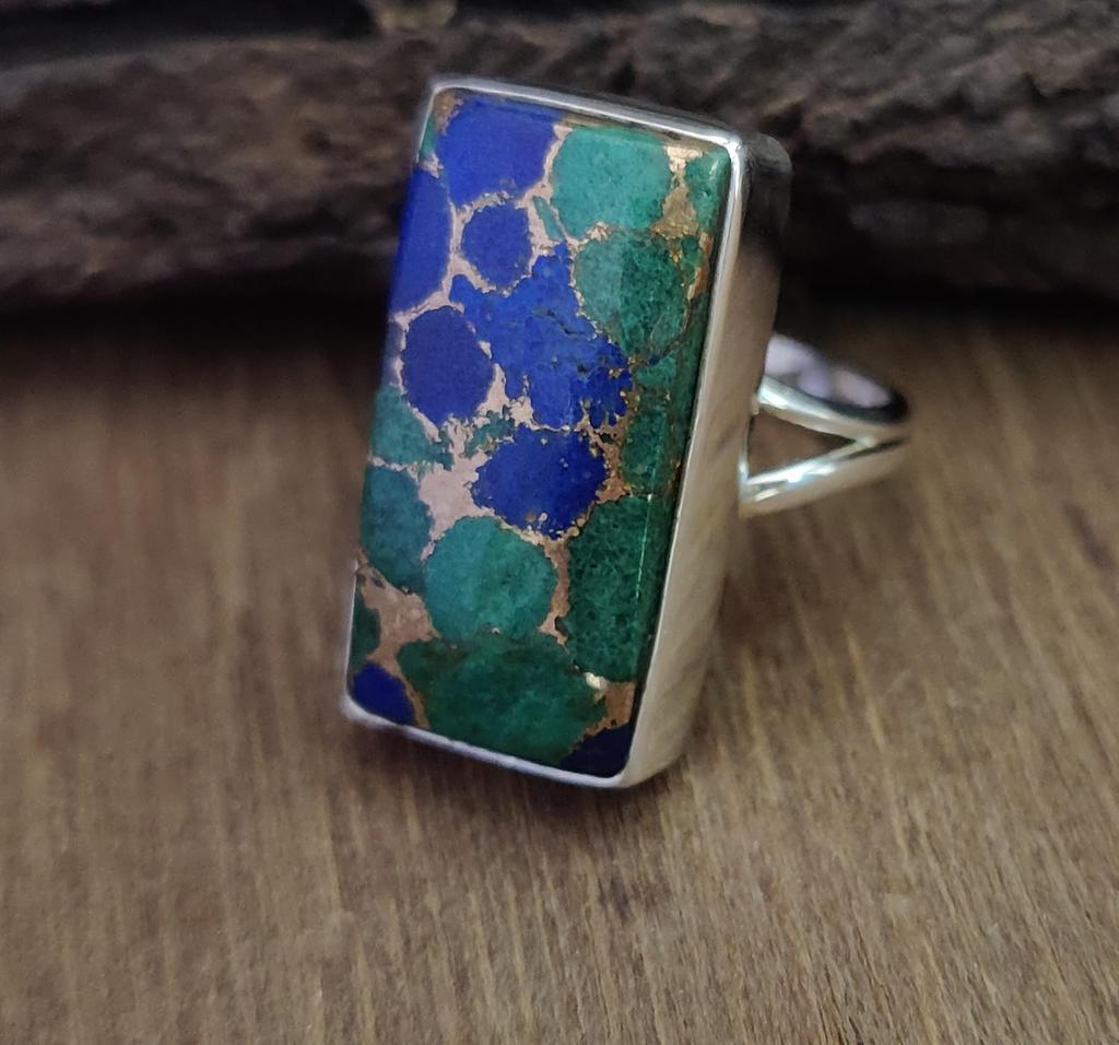 Azurite Malachite Ring, 925 Solid Sterling Silver Gemstone Ring, Gift for Her, Malachite Ring, Handmade Jewelry, Boho Ring