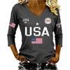 Women V Neck 3 4 Sleeve USA Letter Print Top Casual Loose Fit American Flag Graphic Pullover Shirt for Women