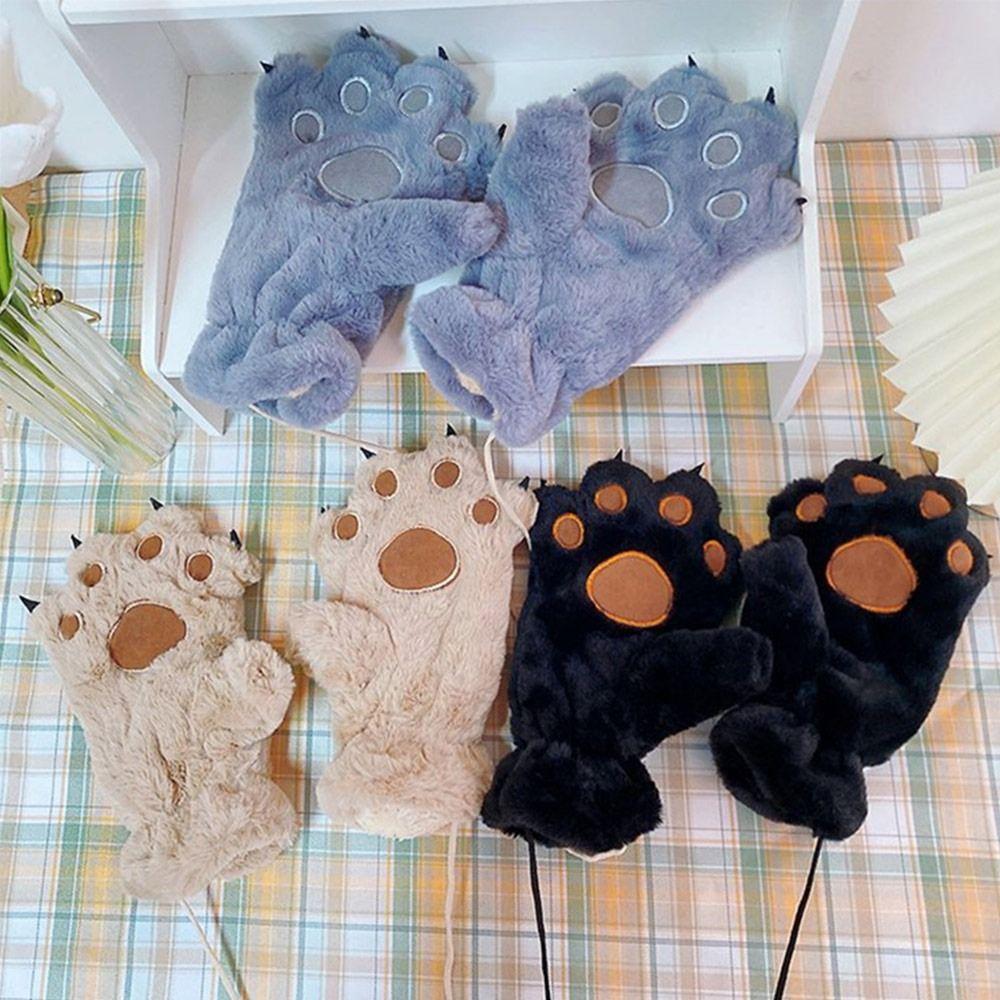 Bear Paw Furry Mittens Plush Animal Gloves Fashion Women Winter Gloves Cosplay
