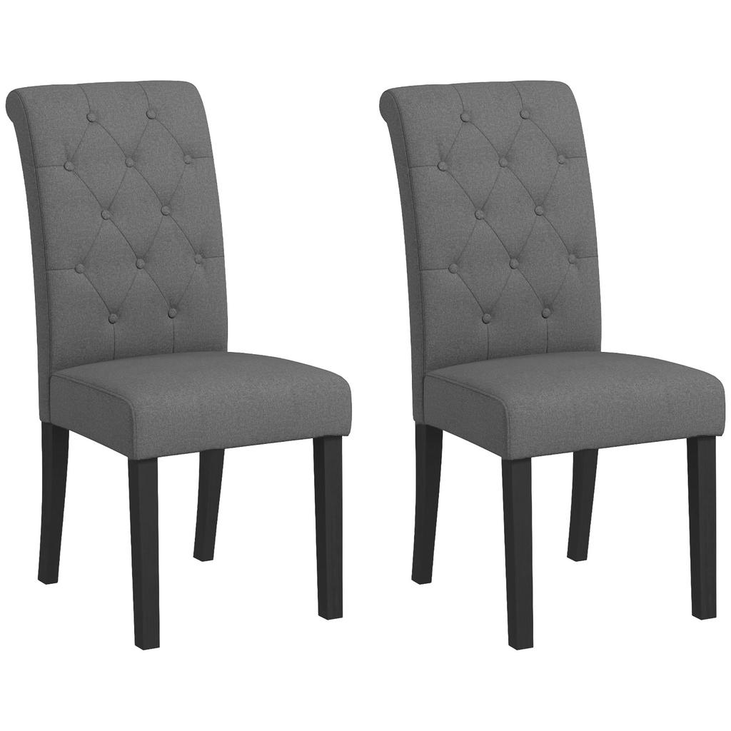 Set di 2 Sedie per Sala da Pranzo Sedia da Cucina Grande Comfort Gambe in Legno Lino 47 x 61 x 101 cm Grigio Scuro