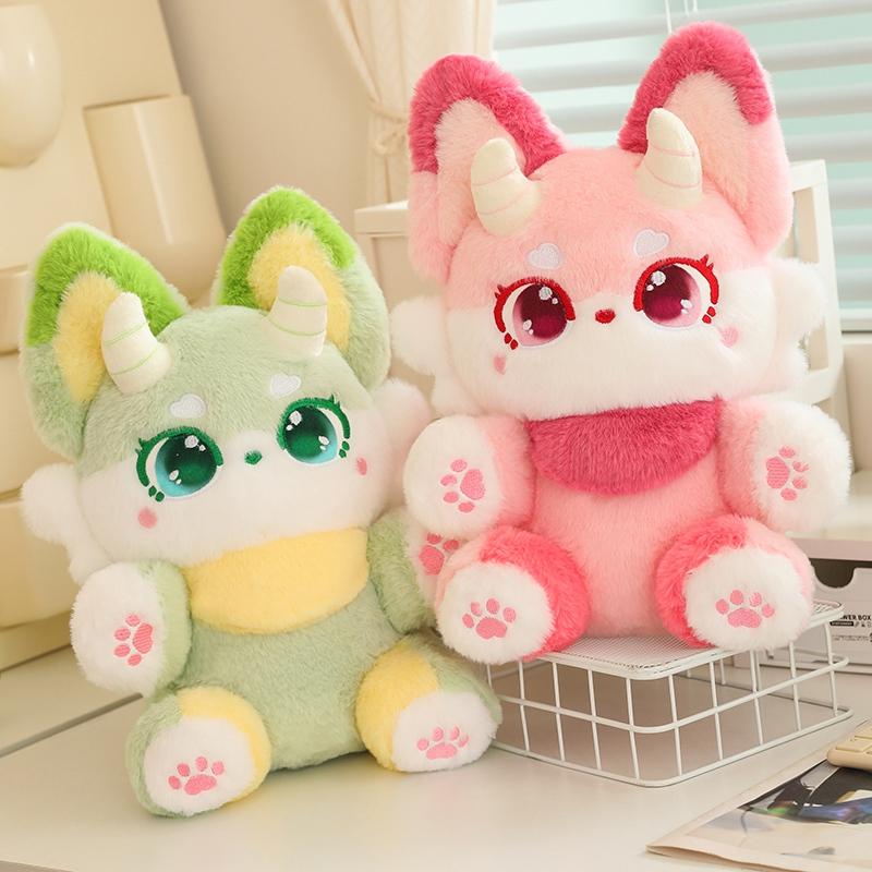 Süßes Fantasietier Dämon Fuchs Plüschtier Puppe Mädchen Kuschelpuppe im Bett Stoffpuppe Lustiges Geburtstagsgeschenk für Jungen und Mädchen