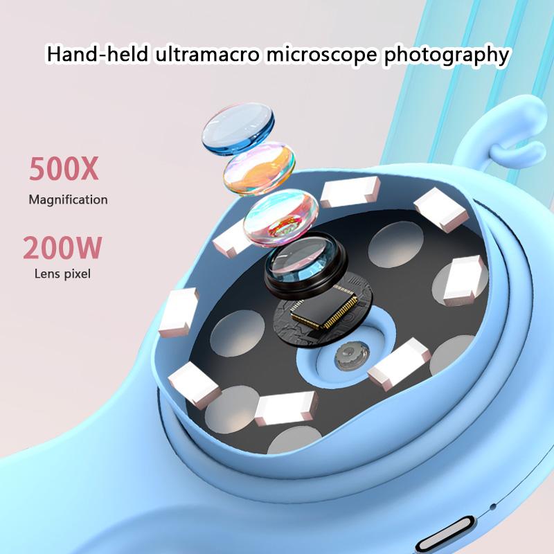 500X Pocket Handheld Microscope Children Microscope With Game Mode 8 LED Electric Magnifier Mini 2 Inch IPS Screen Microscope