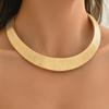 Exaggerated Personality Geometry Gold Color Striped Metal Wide Plain Circle Necklace for Women Hip-hop Fashion Chokers Jewelry