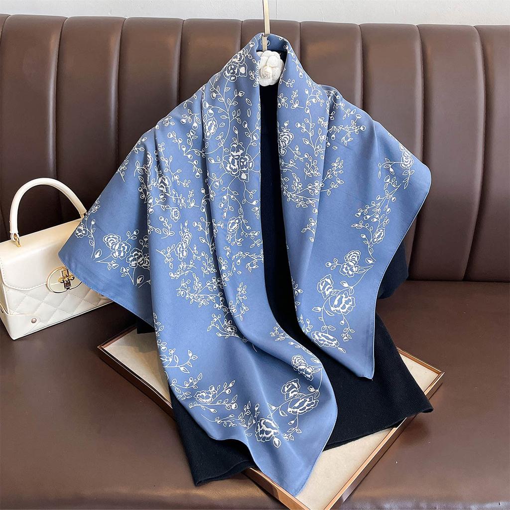 Summer Luxury Square Silk Scarf Women Satin Print Hijab Scarves Pareo Bandana Female Shawl Wrap Headband Foulard 90*90Cm