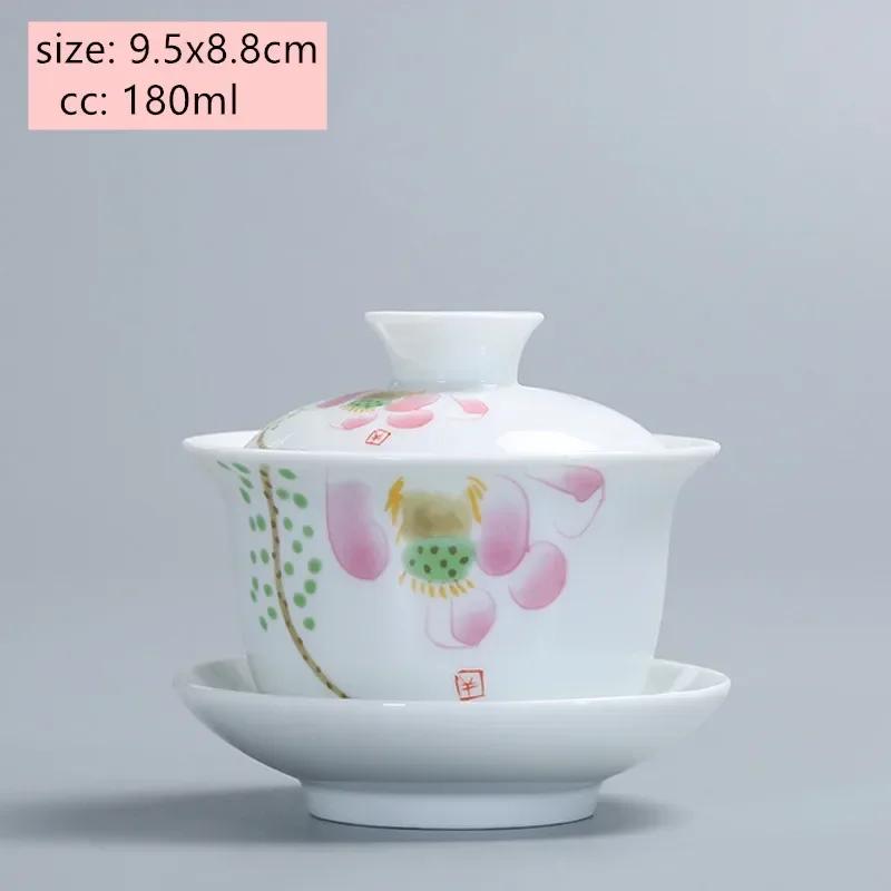 Jingdezhen White Porcelain Gaiwan Tea Cup Blue and White Porcelain Tea Maker Ceramic Handpainted Tea Bowl Tea Set Supplies