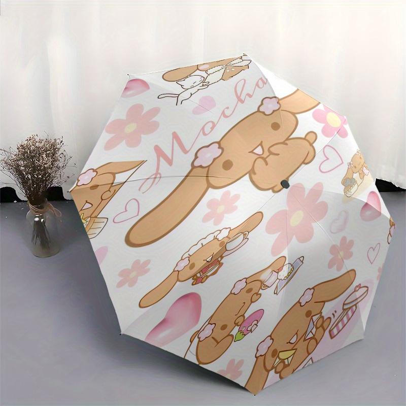 Mocha,Cute Automatic Folding Umbrella Simple 8 Rib Design, Bright Cartoon Pattern, Durable Iron Frame, Suitable For Travel, Outdoor, Beach C