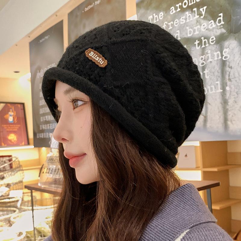 Sweet and Cute Wool Hat Women's Autumn and Winter Warm Ear Protection Plush Hat Big Head Circumference Knitted Hat