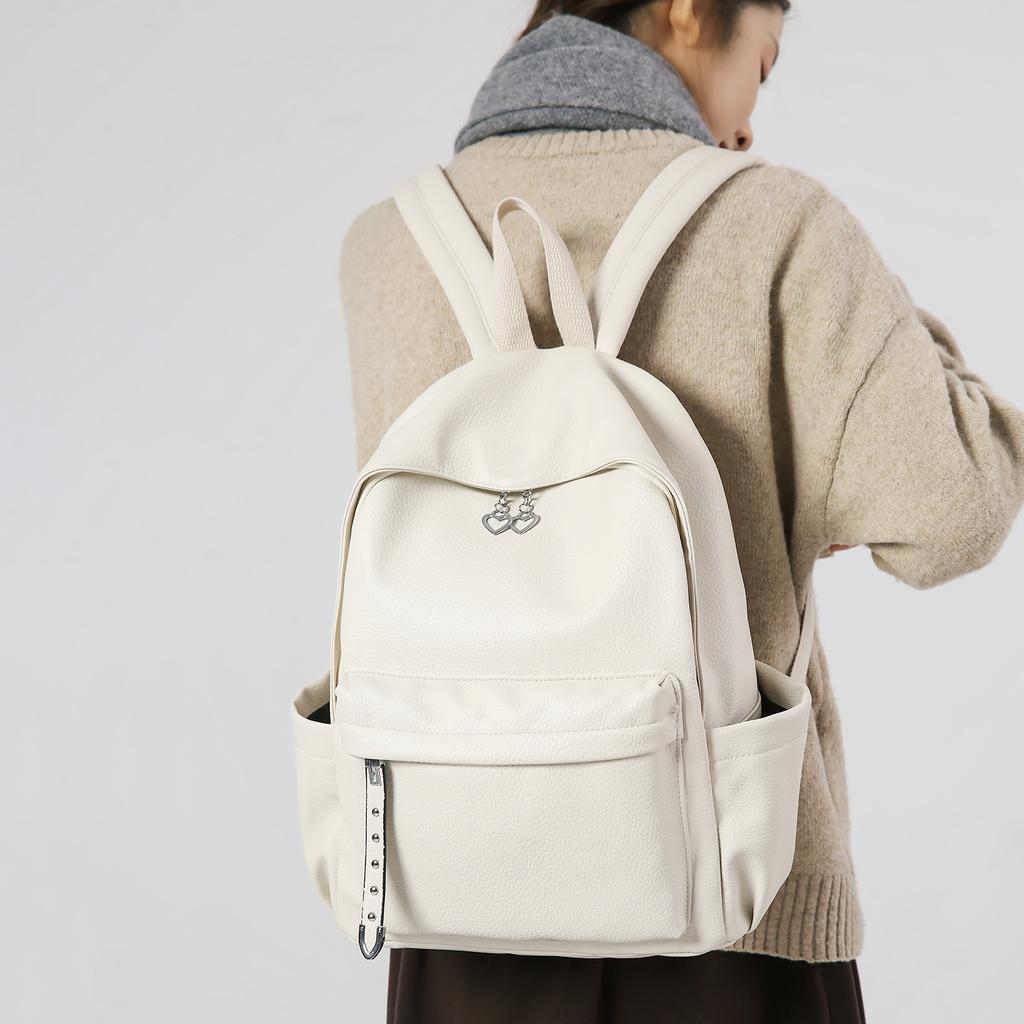 Schoolbag1011 new backpack soft leather retro high school schoolbag for boys and girls solid color high-end commuter computer backpack