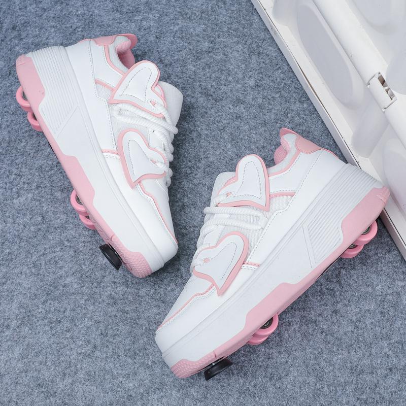 

Girls Four-wheel Including Brakes Sports Shoes Dual-purpose Boys Skates Shoes Detachable Flat Shoes 31 розовый