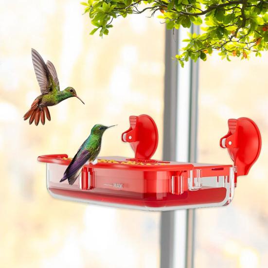 Window Hummingbird Feeder Strong Suction Cup Hummingbird Feeder with 4 Feeding Ports Easy To Refill Clean Plastic Birds Feeder for Birds Watching