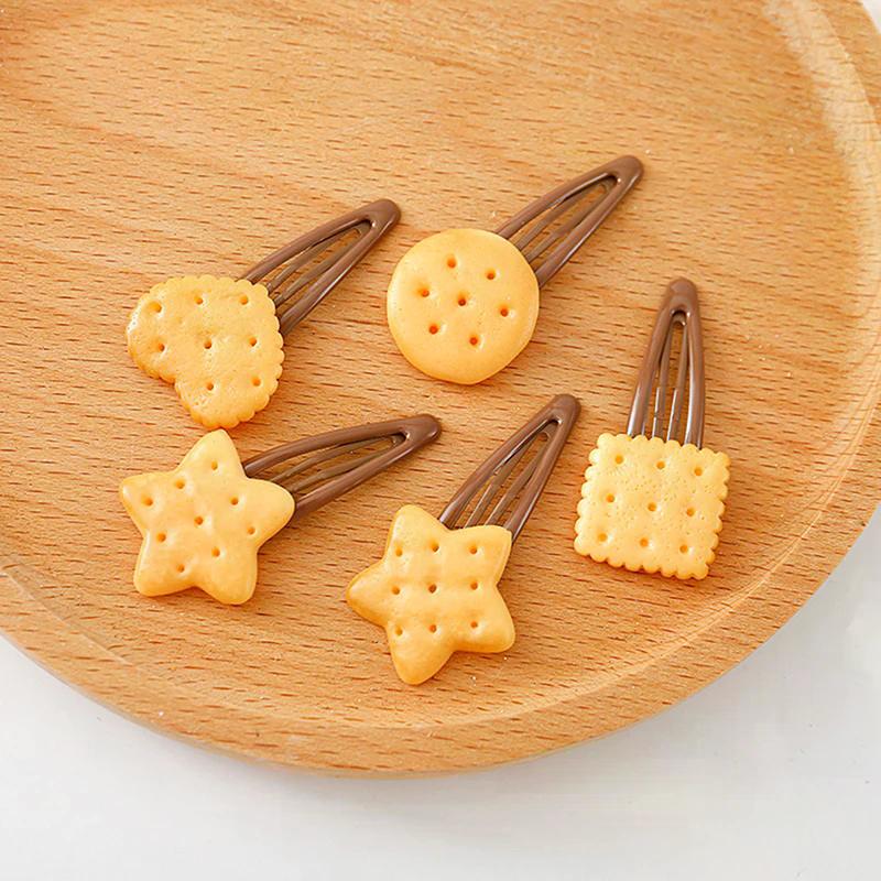 1/4Pcs Girls Cute Biscuit Hairpin Simple Cookie Shape Side Top Hair Clip Headdress Hair Ornament Hair Accessories