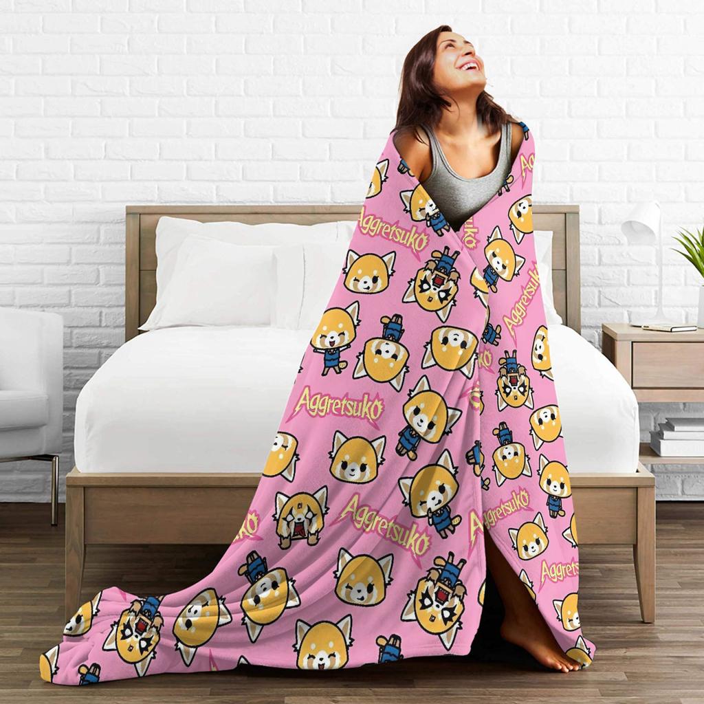 Aggretsuko Soft Warm Blanket  Girls Boys Plush Throw Blanket Print Bedroom Flannel Bedspread Sofa Bed Cover
