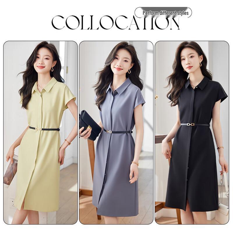 Women's Polo Collar Shirt Midi Dress