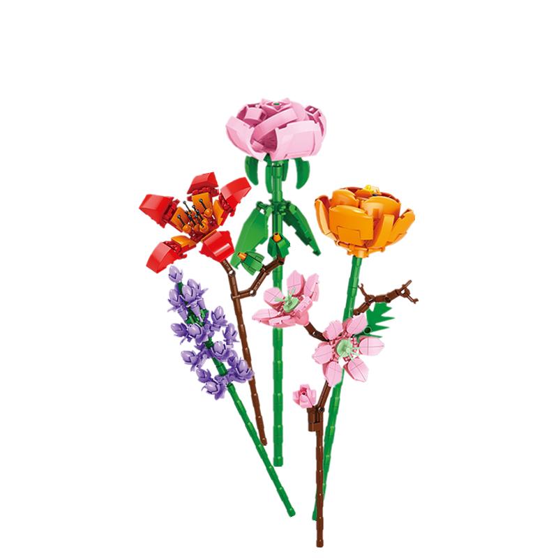 Flower Bouquet Building Blocks Set Red Rose Valentine's Day Bricks For Girls Friends Adults Home Ornaments DIY Block
