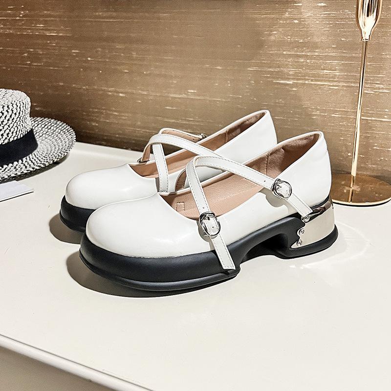 Spring and autumn new fashionable and comfortable versatile British retro style thick-soled thick-heeled Love women's single shoes