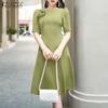 Women Casual Round Neck Summer Short Sleeve A-line Dress