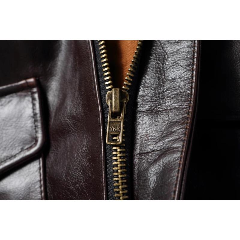 Chinese Size Brown Oil Waxed First Layer Genuine Cowhide A2 Great Escape Genuine Leather Jacket Men Loose Lapel Flight Jackets