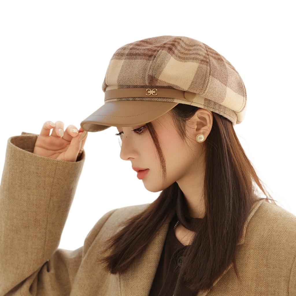 Octagonal Hat Female Spring and Autumn Duck Tongue Travel Sunshade Sunscreen Hat British Retro Breathable Beret