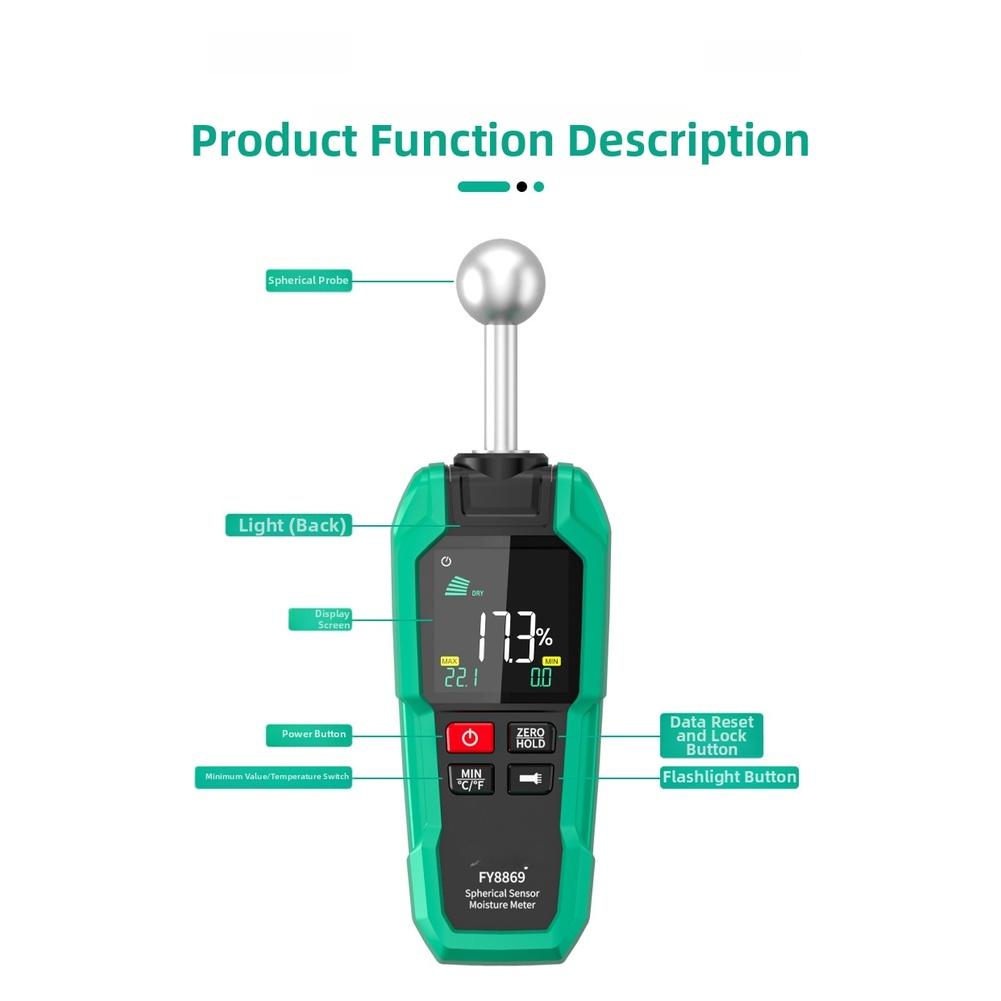 Wood Moisture Meter, Humidity Measuring Instrument Wall Moisture Content Tester Adopting Spherical Sensor Technology