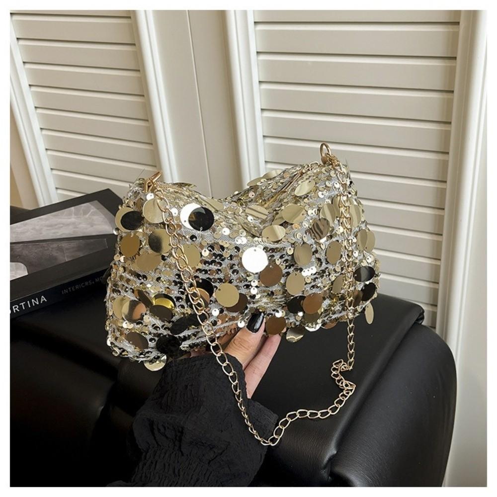 Elegant Chain Tote Bag Blingbling Female Handbag Simple Sequin Shoulder Bag  Lady Girl
