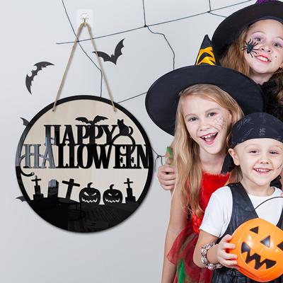 1pc Acrylic Halloween Wooden Pumpkin Graveyard Bat Hanging Decoration Spooktacular Home Party Holiday Wall Hangings