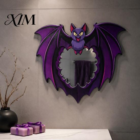 Hexen Ästhetik Wandkunst Halloween Dekoration Spiegel aus Holz, Kürbis Geist Fledermaus Hexe Cartoon Spiegel Dekoration, Lustig für Eingangsbereich Party, Festlich