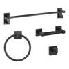 Matte Black Bathroom Hardware Set, 4 Pieces Stainless Steel Bathroom Accessories Set, 24-inch Towel Bar, Towel Ring, Robe Towel Hook, Toilet Paper