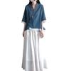 Women's Retro Cotton Linen Frog Button Top - Summer Chinese Tea Ceremony Style with Oblique Lapel and Five-Point Sleeves