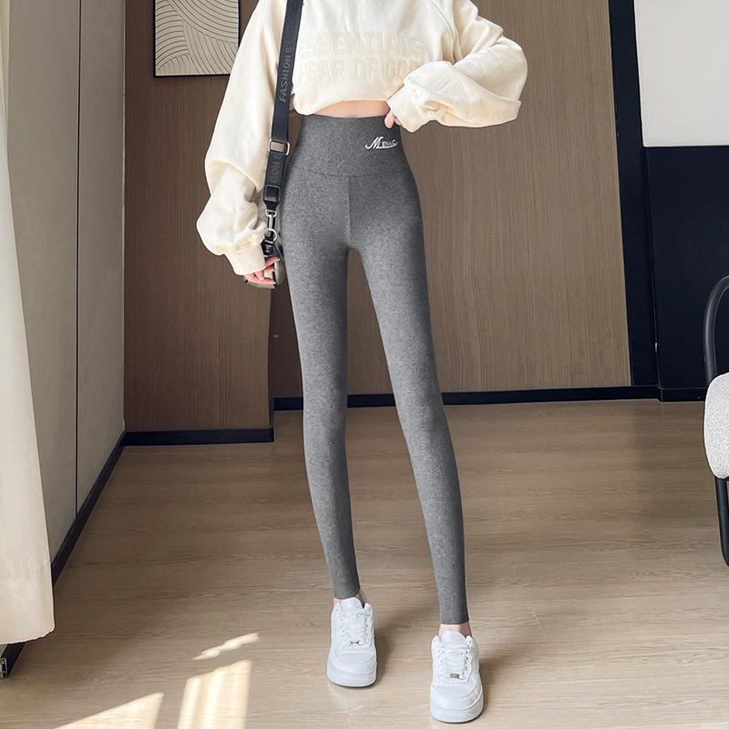 Threaded leggings, vertically striped thin, high elastic matte fitting leggings, no curling, no climbing, black leggings