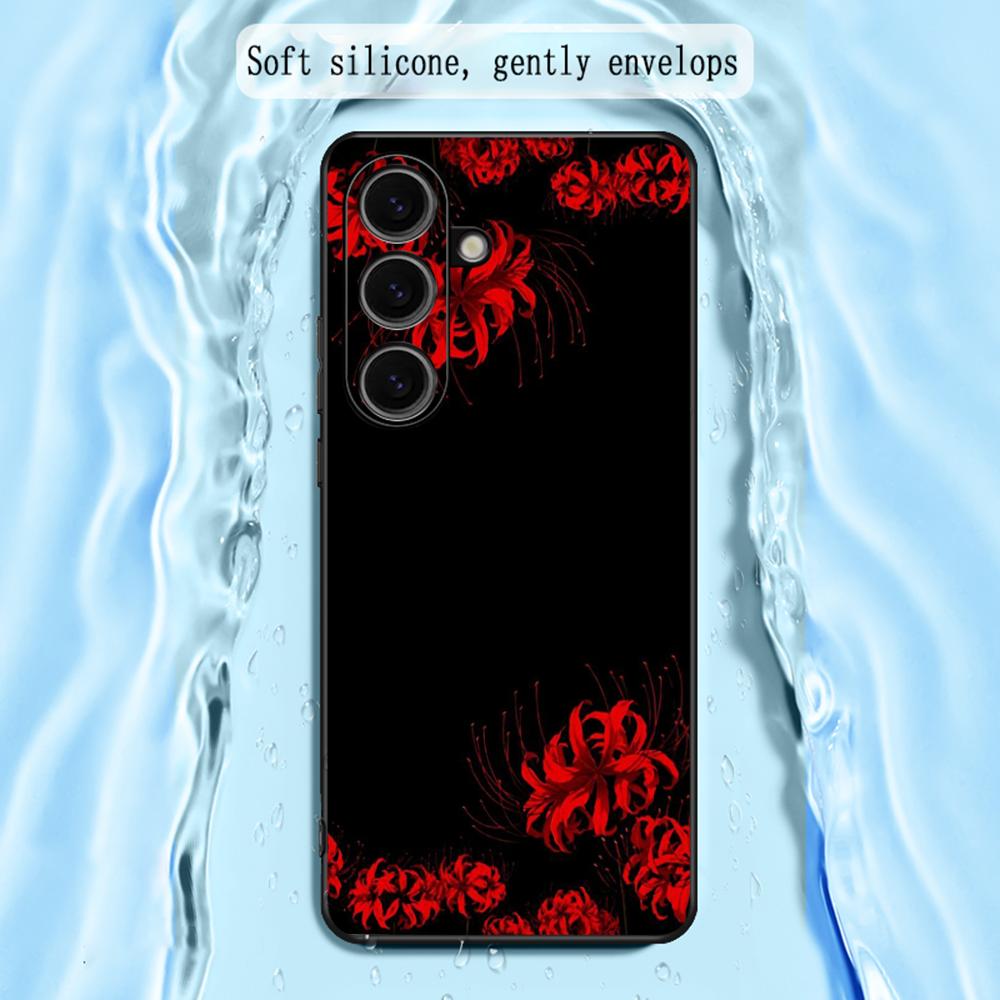 Japan art red spider lily pattern Phone Case For Samsung Galaxy S26 S25 S24 S23 S22 S21 Plus Ultra Note20 Soft Black
