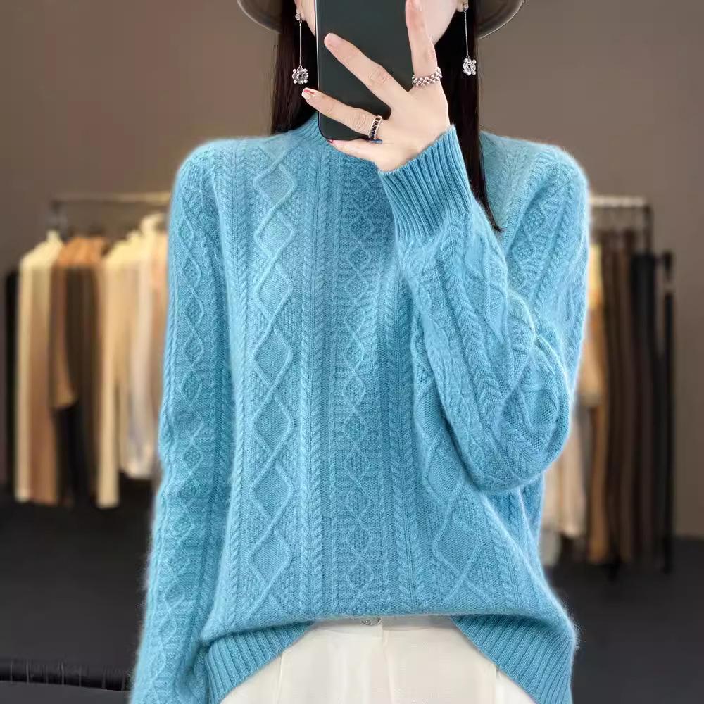 High Neck Pullover Sweater Women's Fall and Winter Loose Thickened Knit Sweater Short Bottoming Shirt