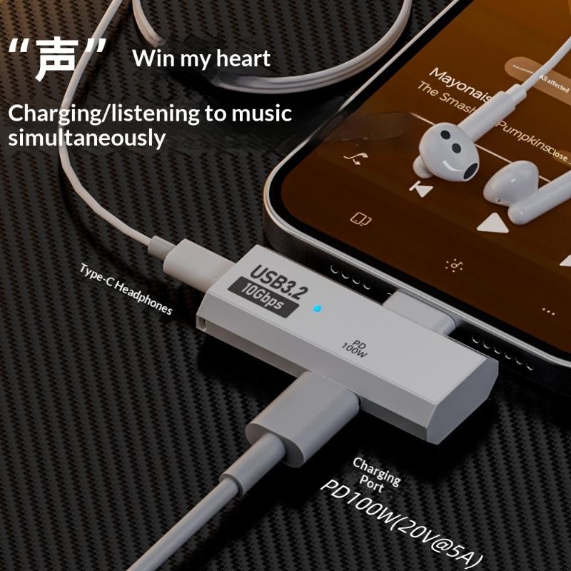 2 v 1 Type C OTG adaptér USB C samec na USB-C samici USB 3.2 rozbočovač 100W PD rychlé nabíjení pro notebook tablet