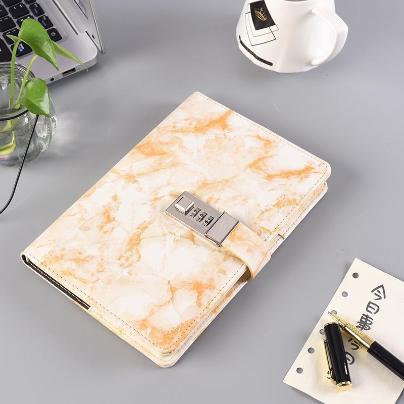

Marble Pattern Lockable Retro Diary & Notebook - Soft Cover, Creative Design A5 жовтий