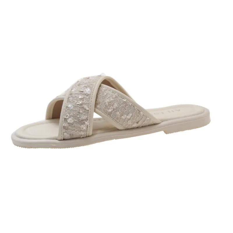 2024 New Women's Summer Slippers Fairy Slippers With Sequined Flat Slippers Fashion Beautiful Charming Cross Comfortable Sandals