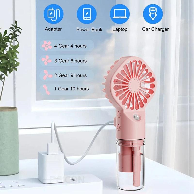 Ventilador humidificador portátil, mini ventilador de mano con vaporizador, ventilador de mano recargable por USB con humidificador, mini ventilador de mano con rociador de agua