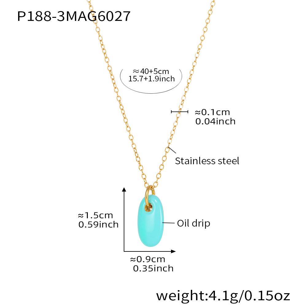 Morandi Color Oval Enamel Drop Pendant Necklace, Simple & Elegant Clavicle Layer, Stainless Steel Chain, Non-Fading.