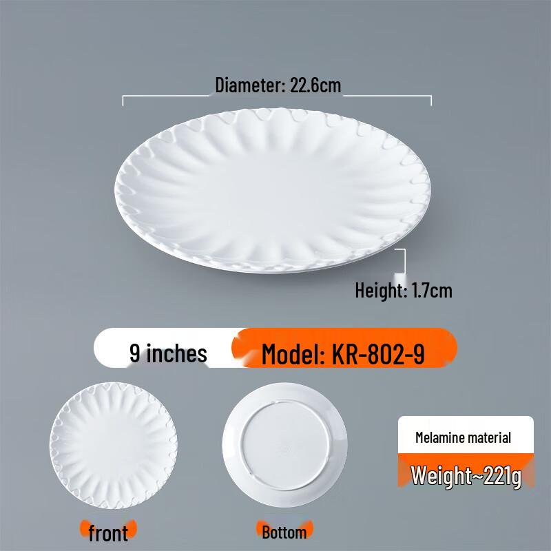 Sweet Elegant White Melamine Round Dinner Plates (5-Pack)