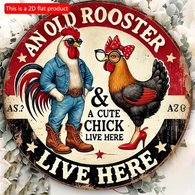 1pc 2d Flat Vintage Rooster & Hen Wooden Sign - 20cm An Old Rooster & A Cute Chick Live Here" Decorative Wall Art for Home, Bar, Cafe Garage Farmhouse