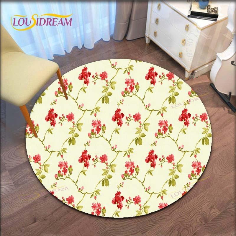 Rose Flower Waterproof and Non-slip Circle Cute Floor Rug Round Area Rugs Living Room Children Chair Tent Play Game Carpets