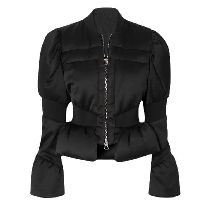 Winter Fashion Women's Thread Waist Design Warm Jacket Casual Solid Color Zipper Padded Coat