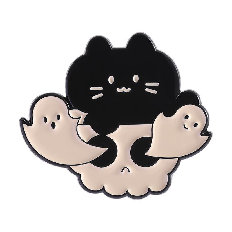 

Grim Reaper Hungging Cat Enamel Pins Halloween Cat With Skull Brooches Lapel Badge Punk Gothic Jewelry Gifts for Kids Friends