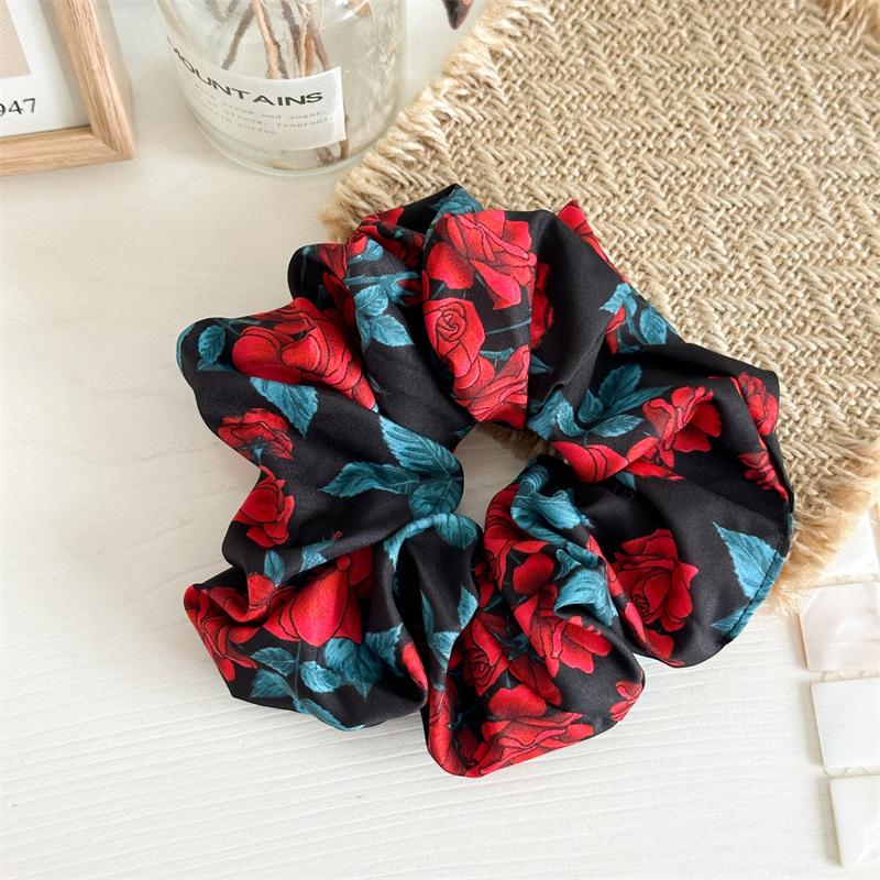 Pretty Floral Print Satin Cloth Scrunchy Women Girls Thick Ponytail Holder Hairbands Ladies Casual Hair Scrunchies Accessories