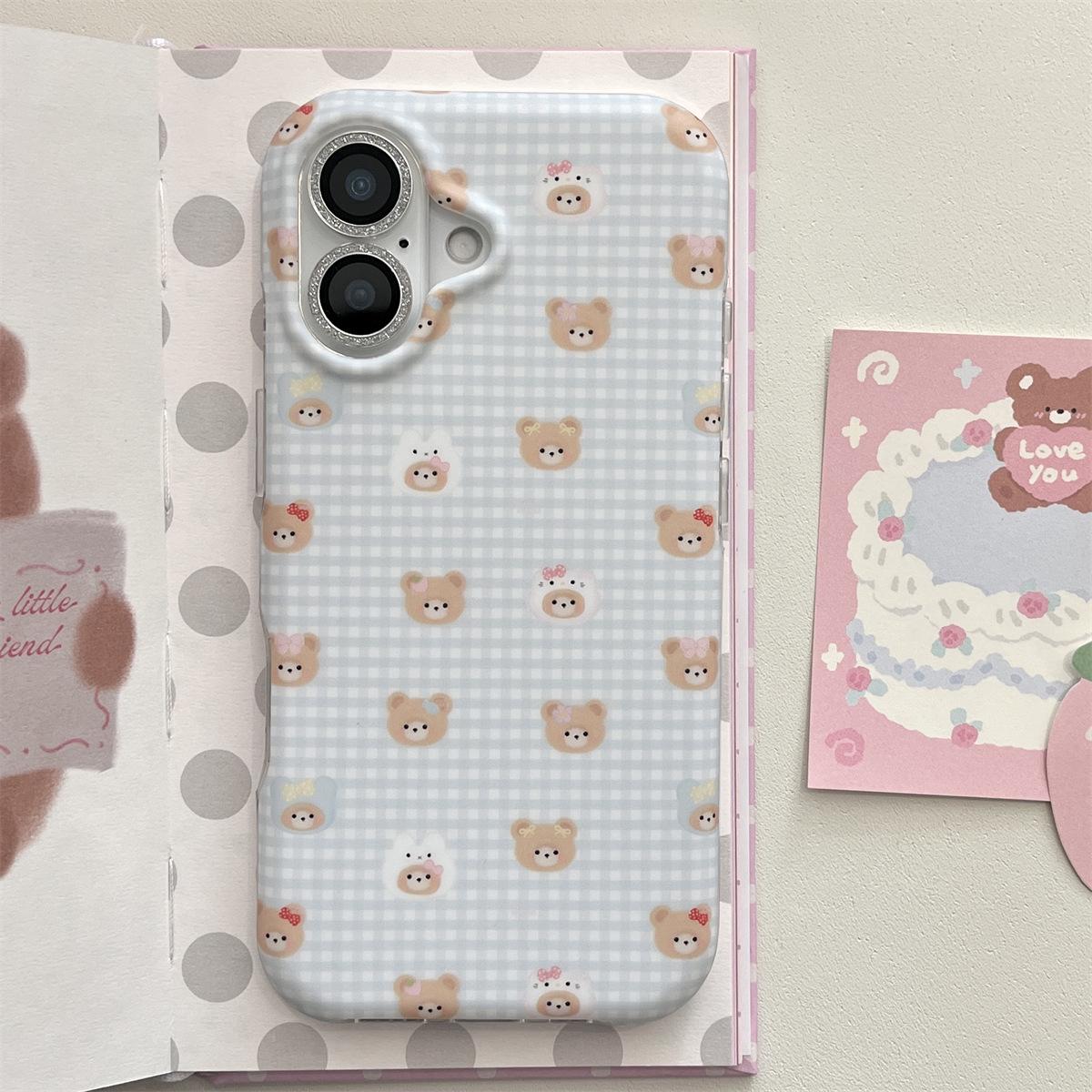 

Cartoon Plaid Bear Stand Case for iPhone 14/13 & Apple 17/16/15 PROMAX - Anti-fall Protection 13