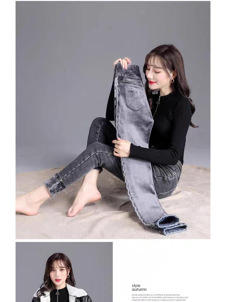 Women's High-Waisted Fleece-Lined Slimming Pencil Jeans - Autumn/Winter 2024 Straight-Leg Pants